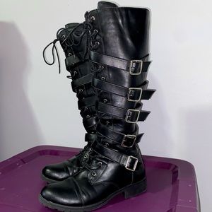 Tall Buckle Combat Boots